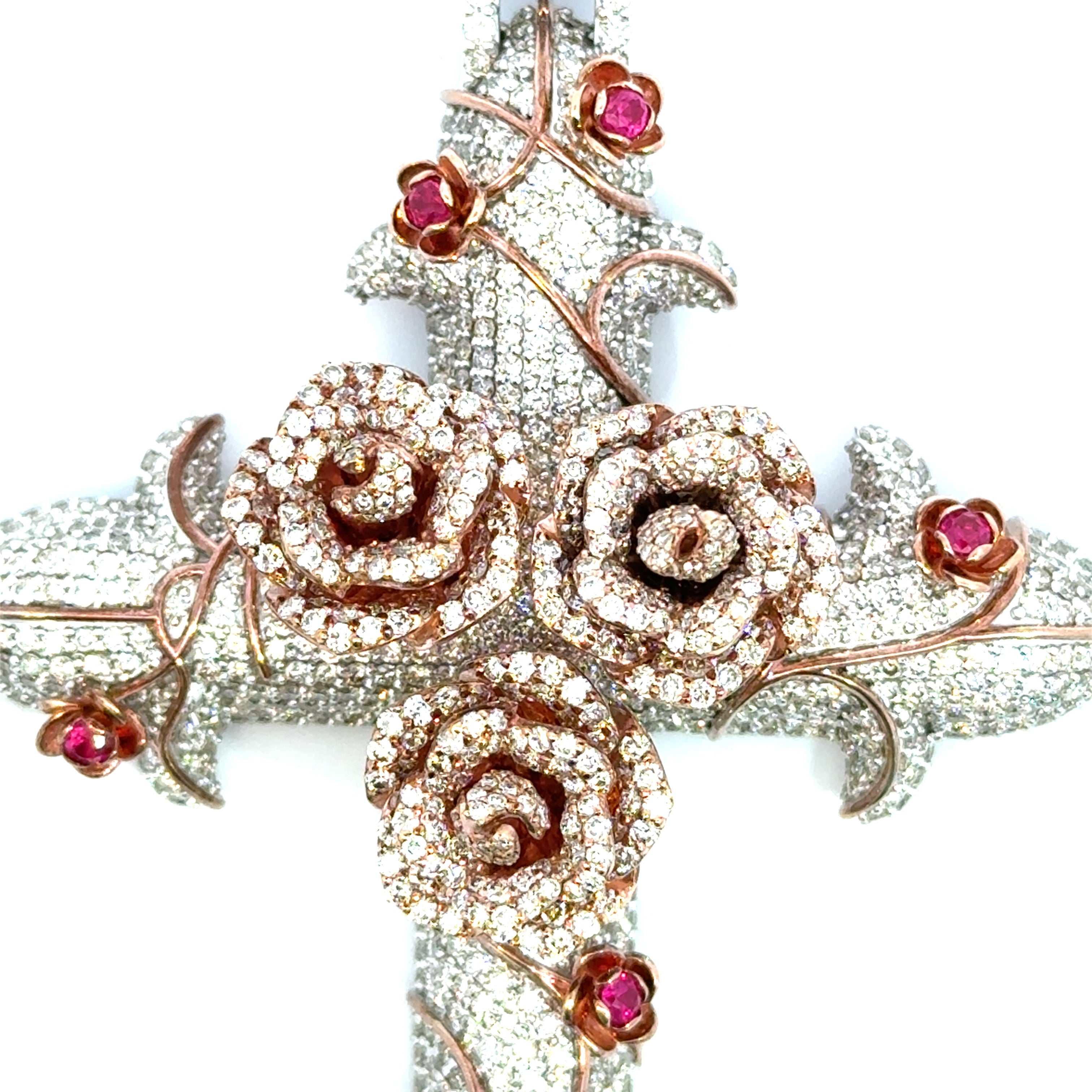 Diamond Cross with Roses Pendant