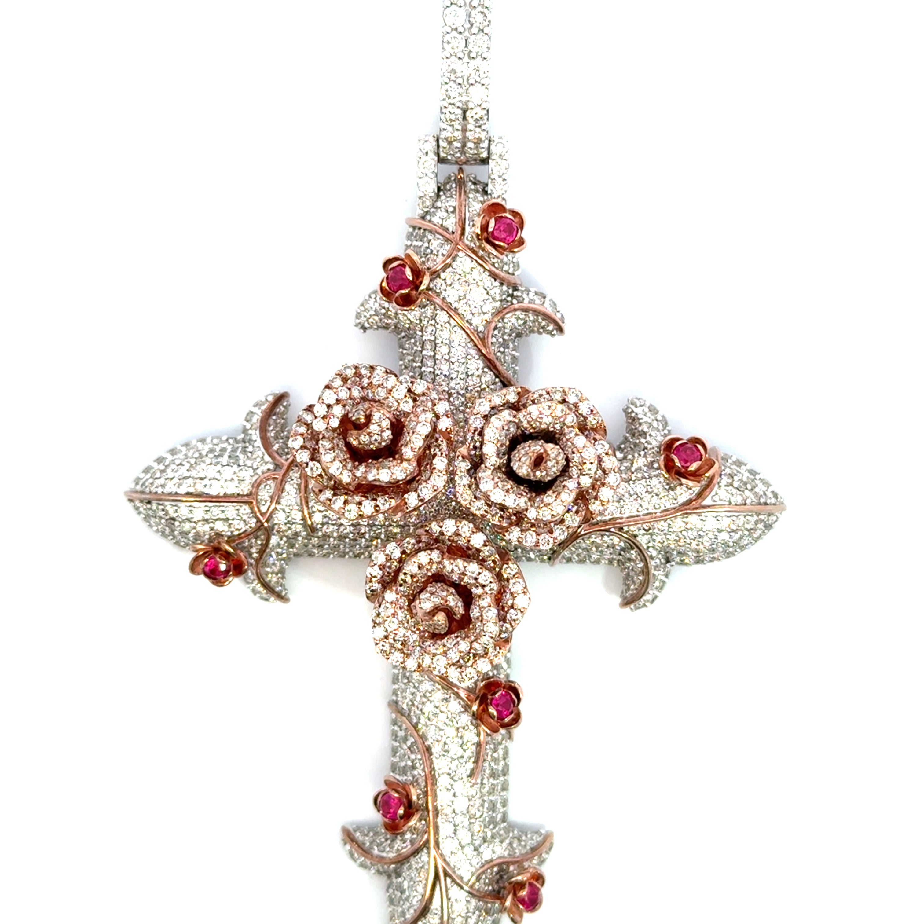 Diamond Cross with Roses Pendant
