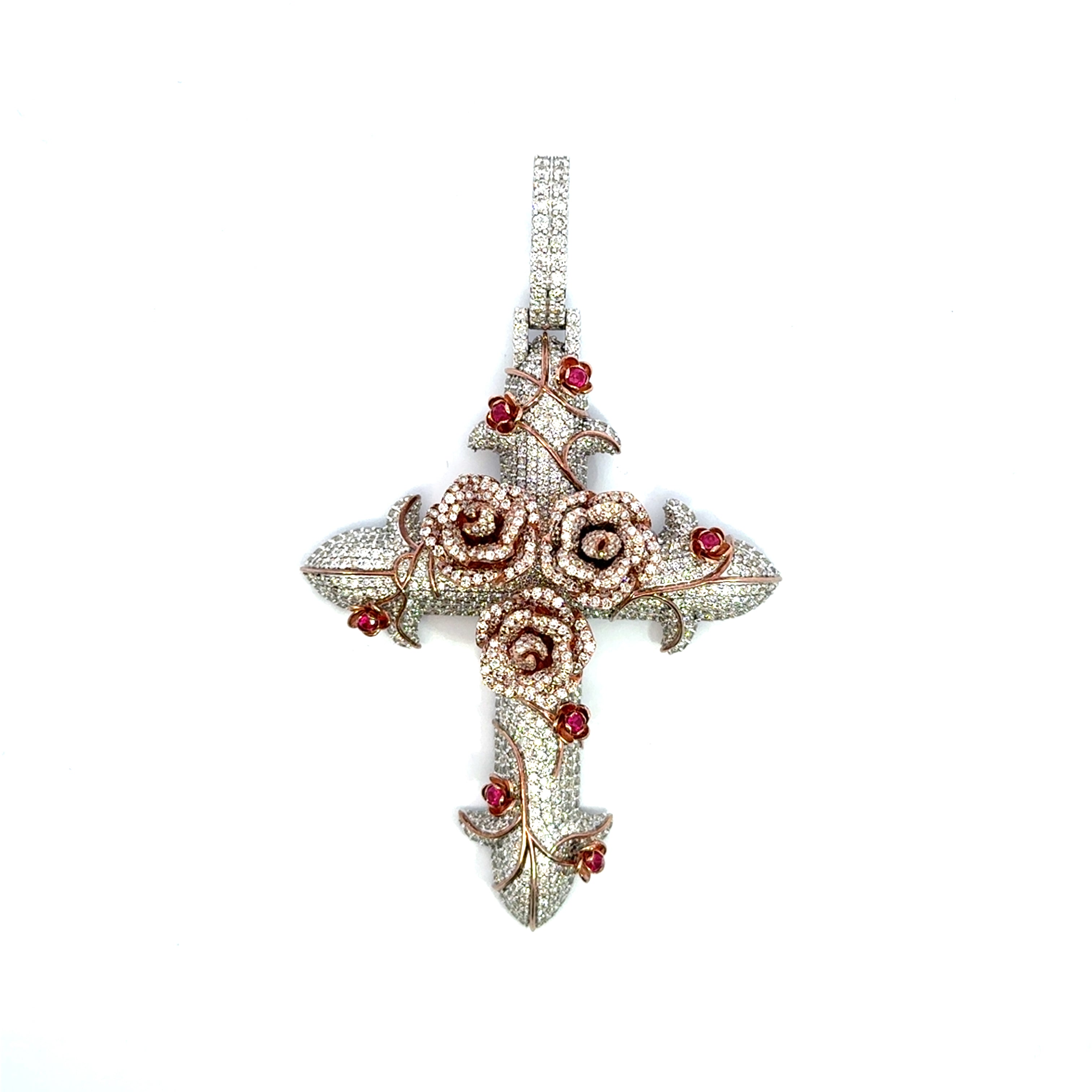 Diamond Cross with Roses Pendant