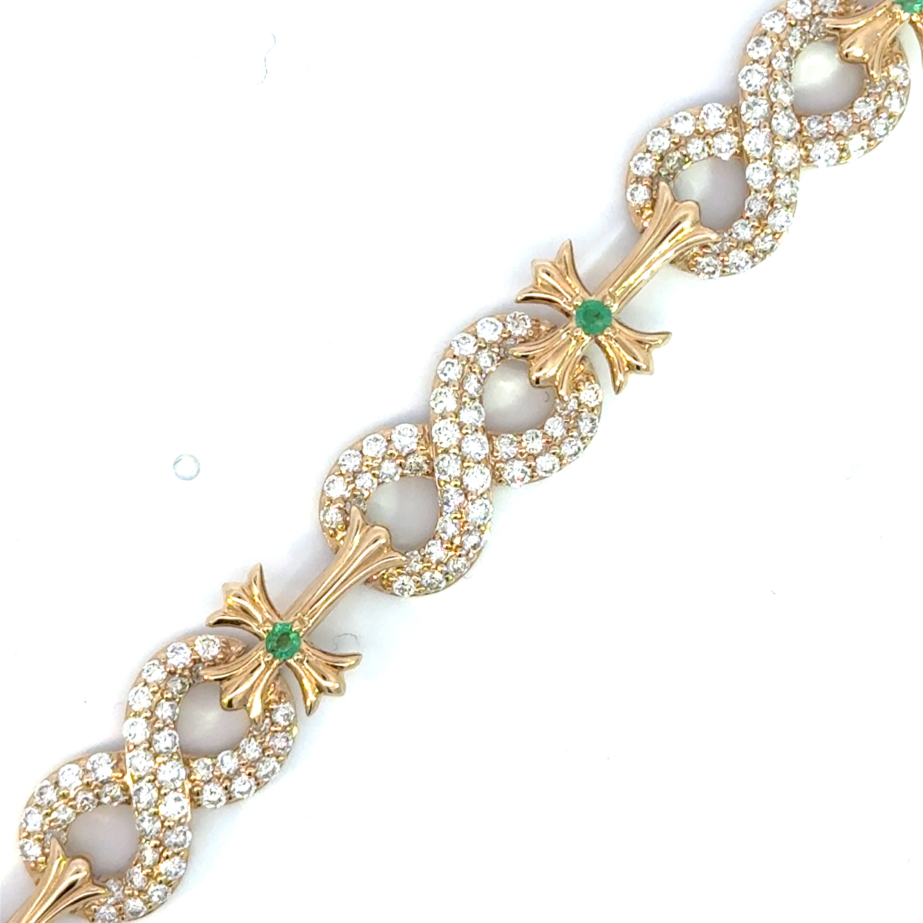 Diamond and Emerald Yellow Gold Chain Bracelet