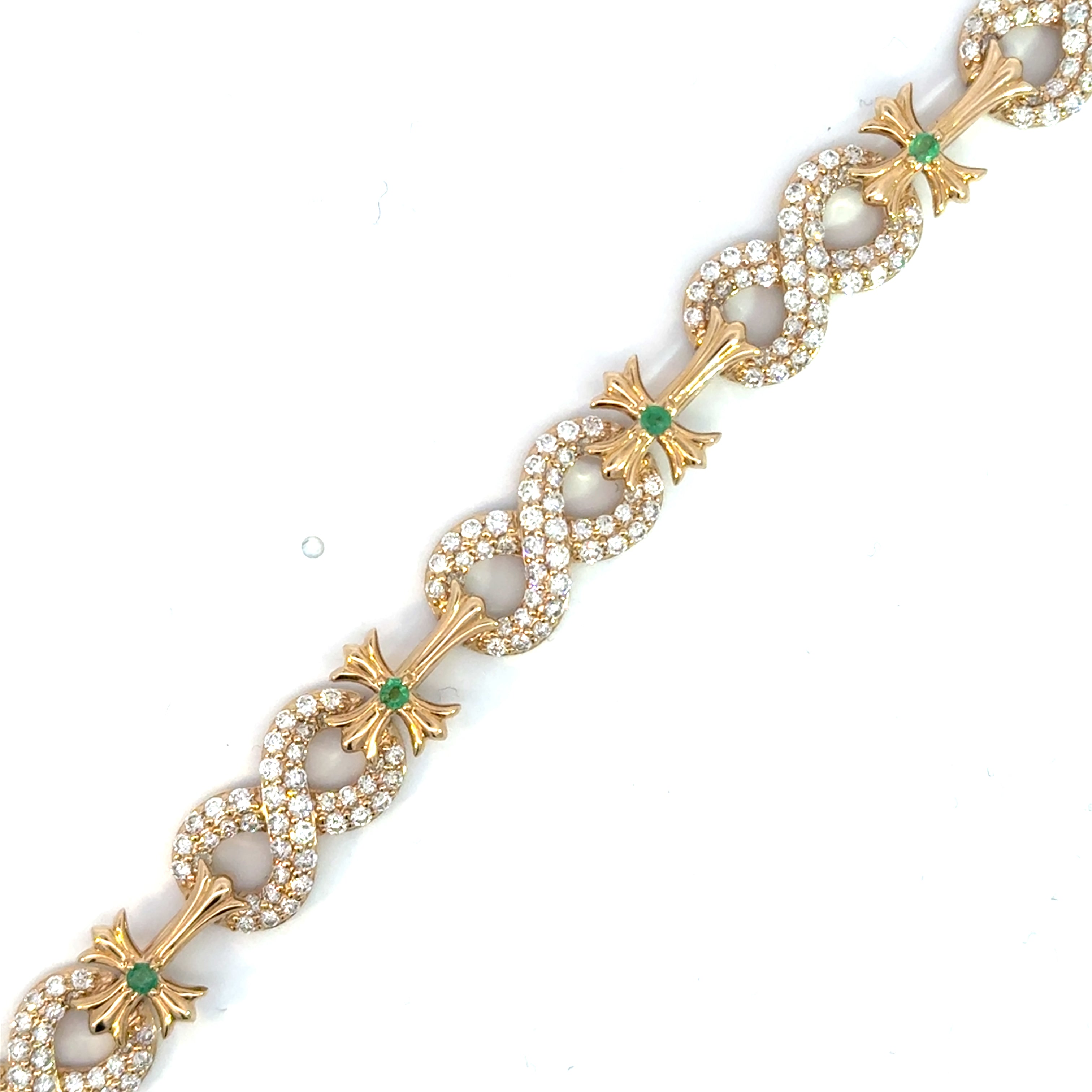 Diamond and Emerald Yellow Gold Chain Bracelet