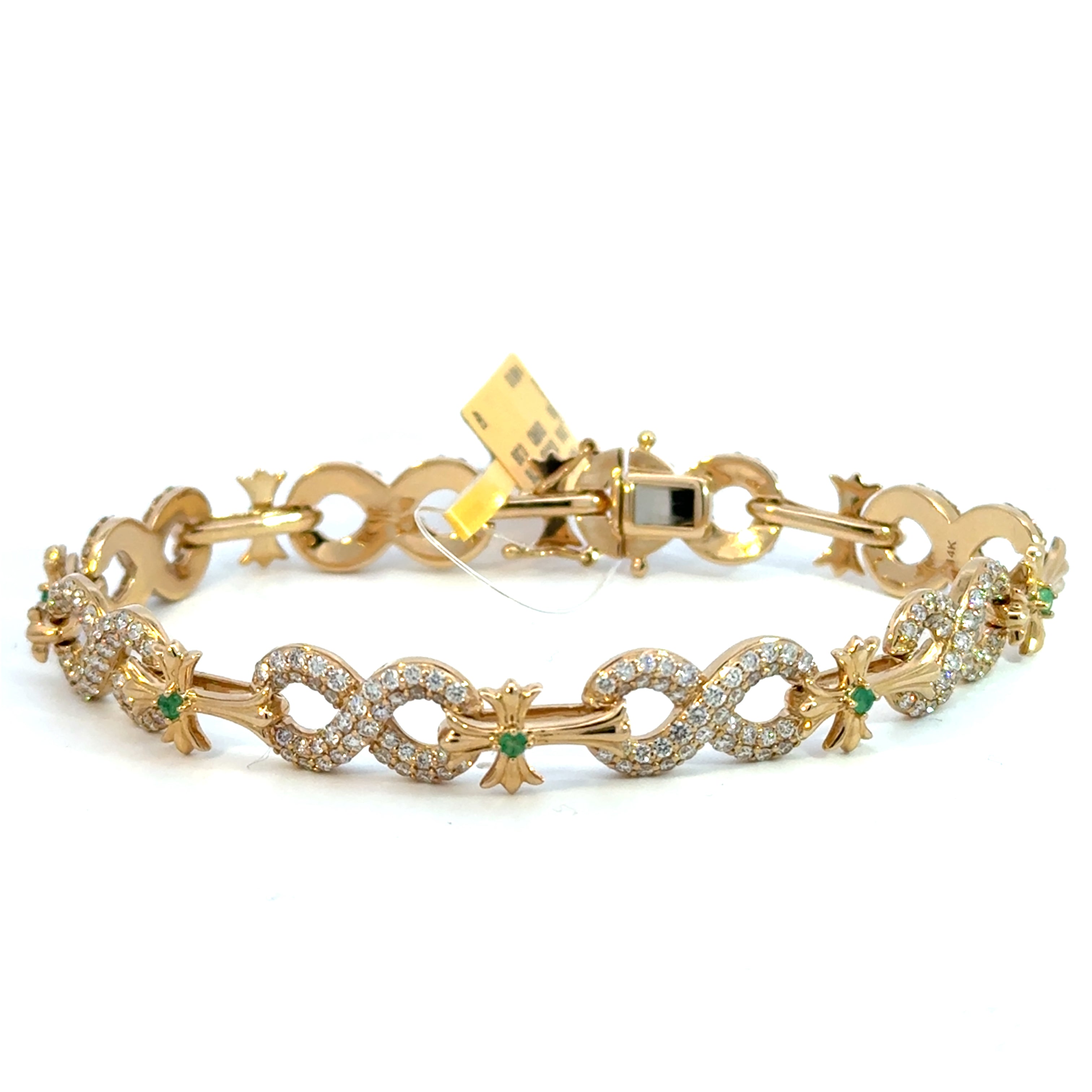 Diamond and Emerald Yellow Gold Chain Bracelet
