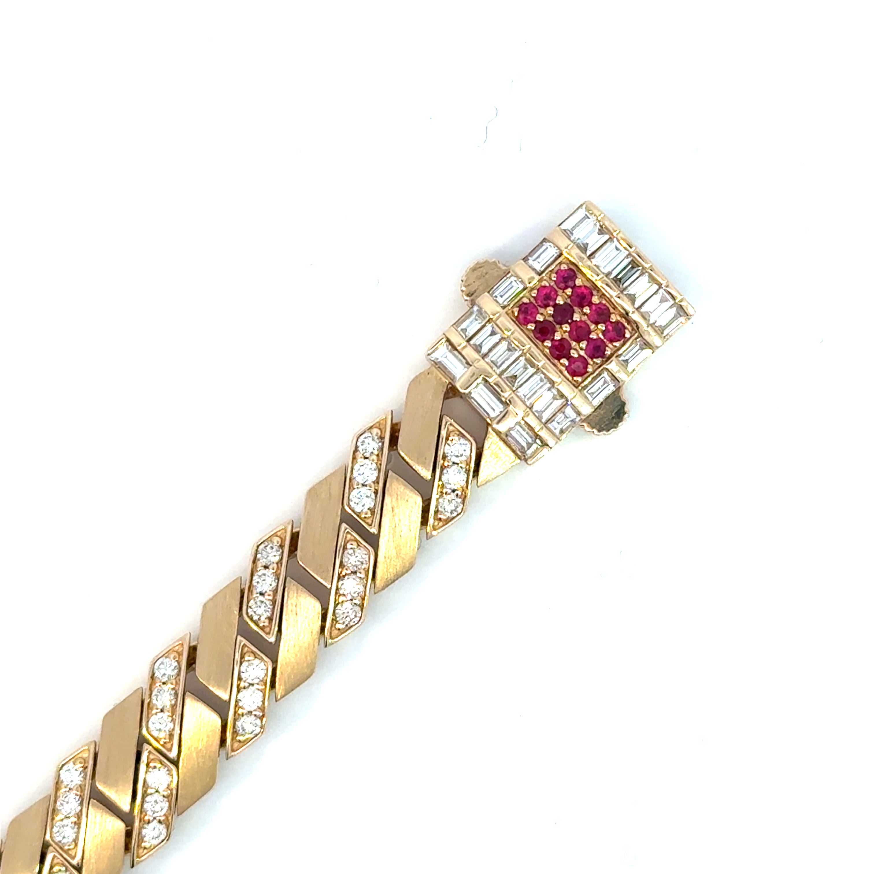 Cuban Bracelet with Round Diamonds and Rubies