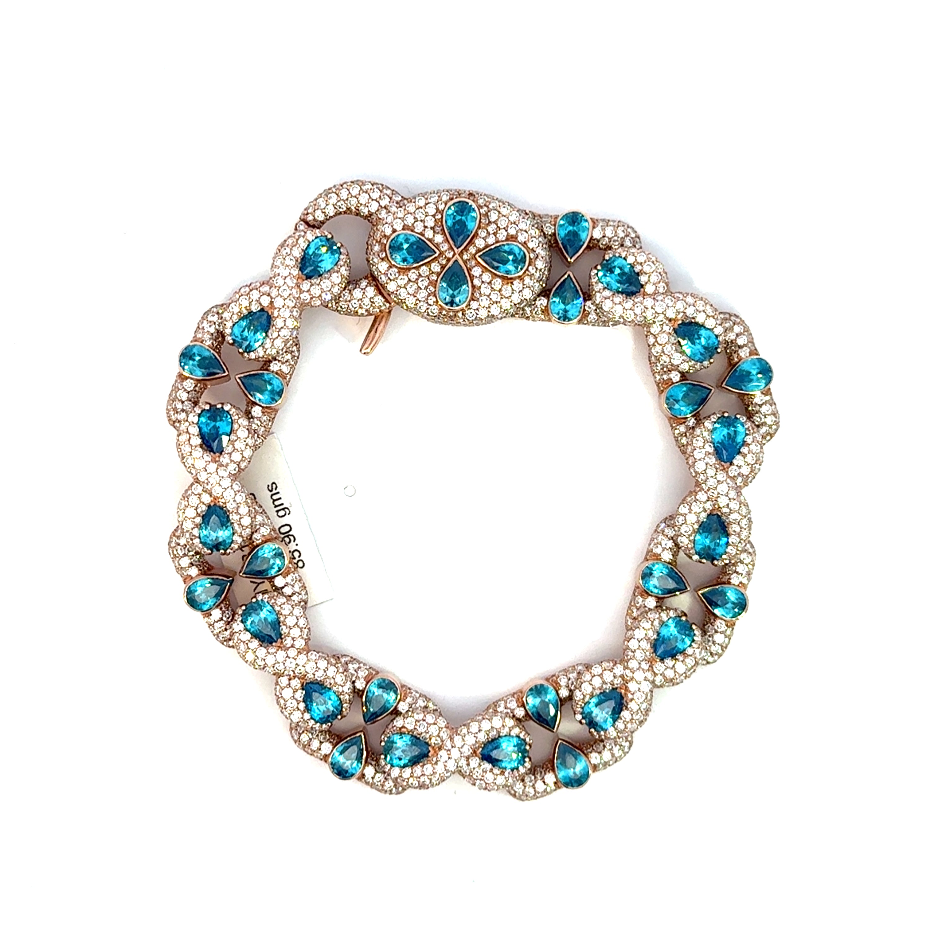 Gold Chain Bracelet with Diamonds and Blue Topaz