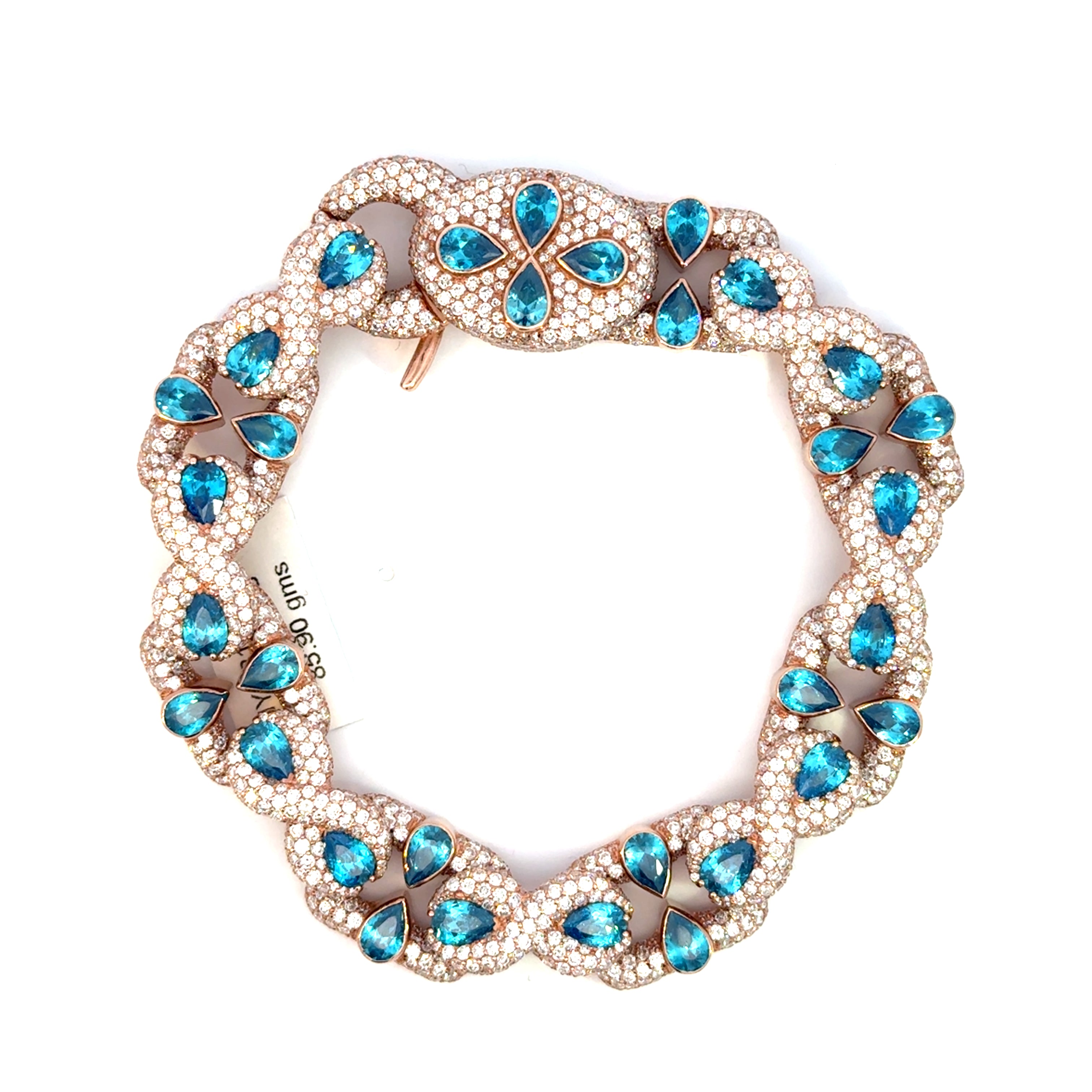 Gold Chain Bracelet with Diamonds and Blue Topaz