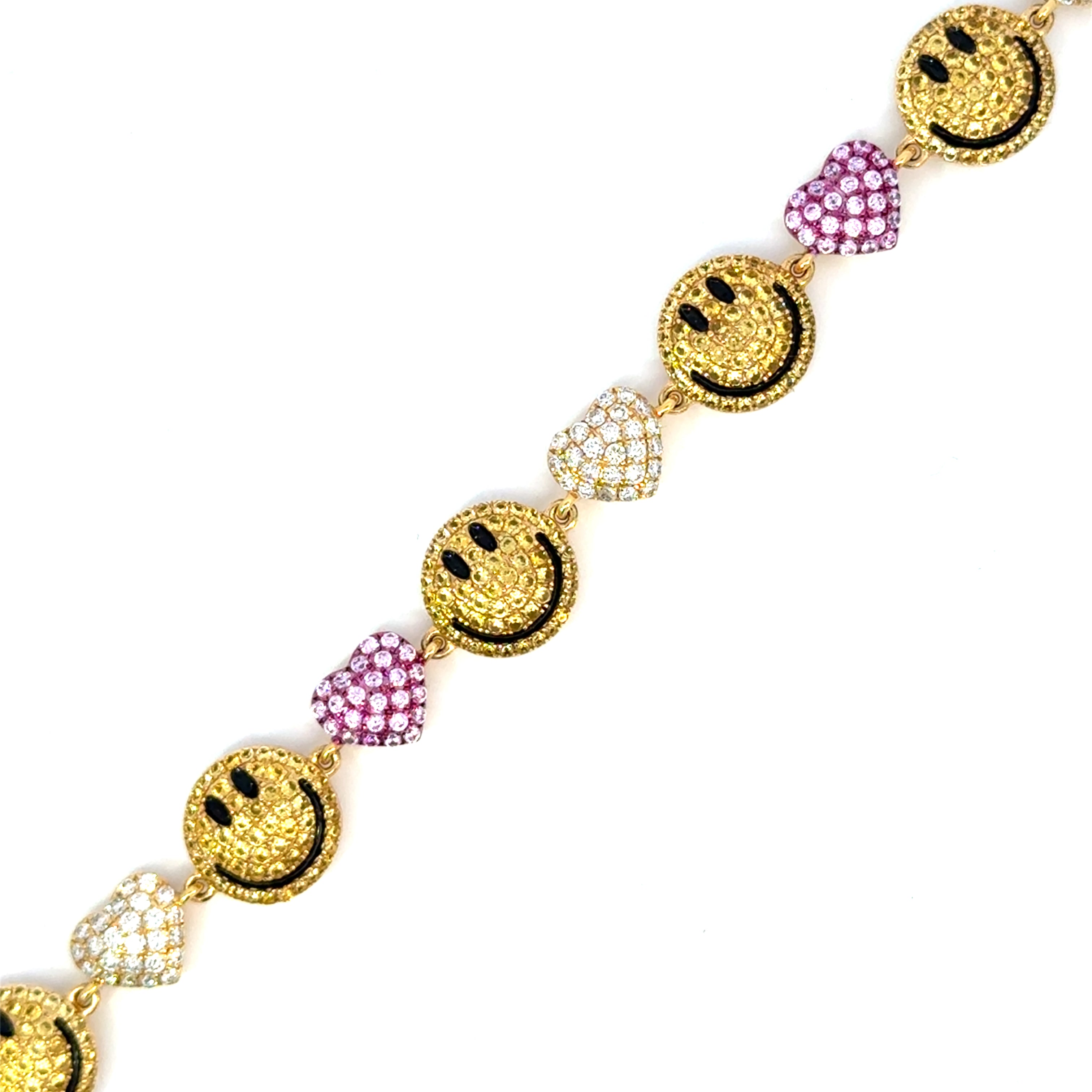 Smiley Face with Hearts Diamond Bracelet