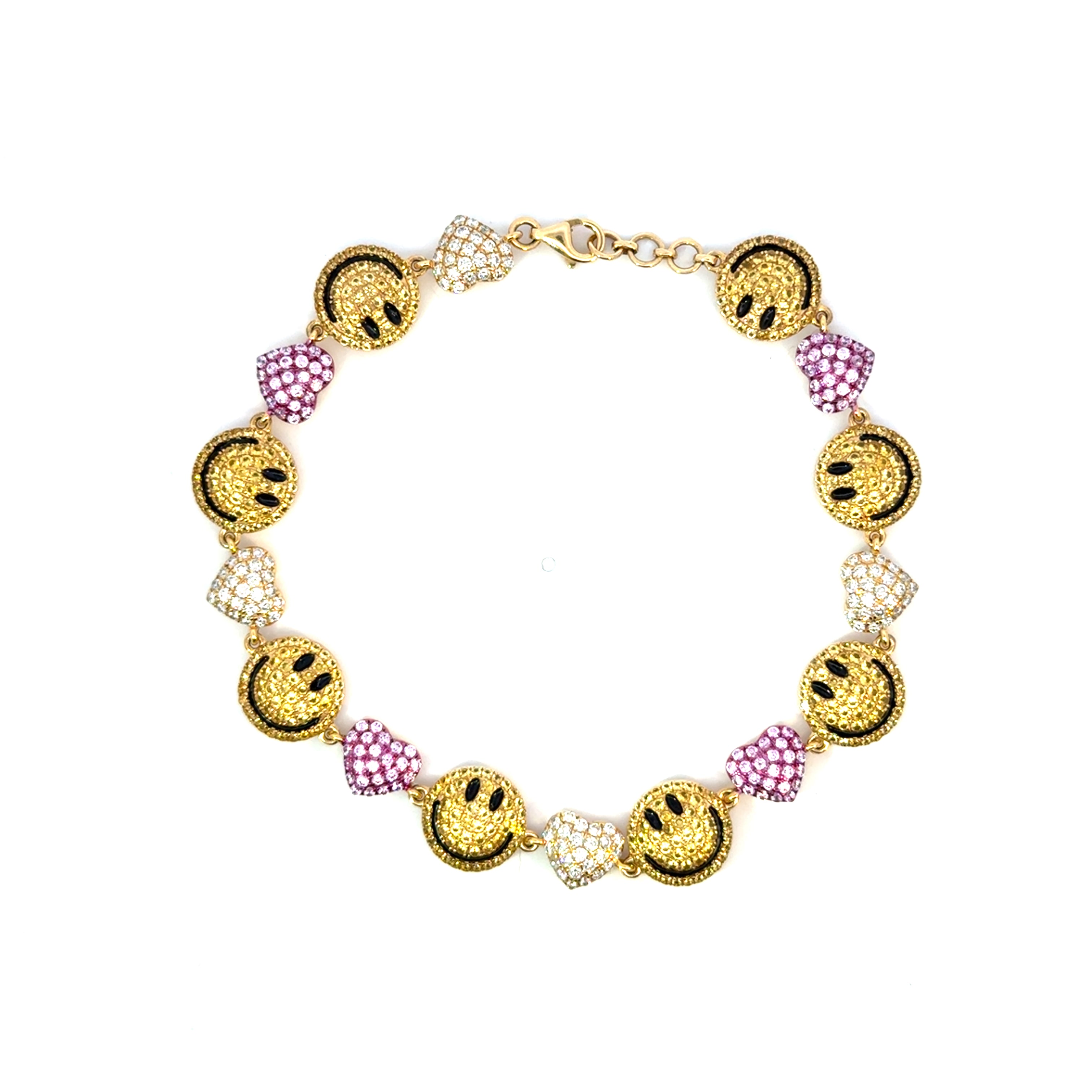 Smiley Face with Hearts Diamond Bracelet