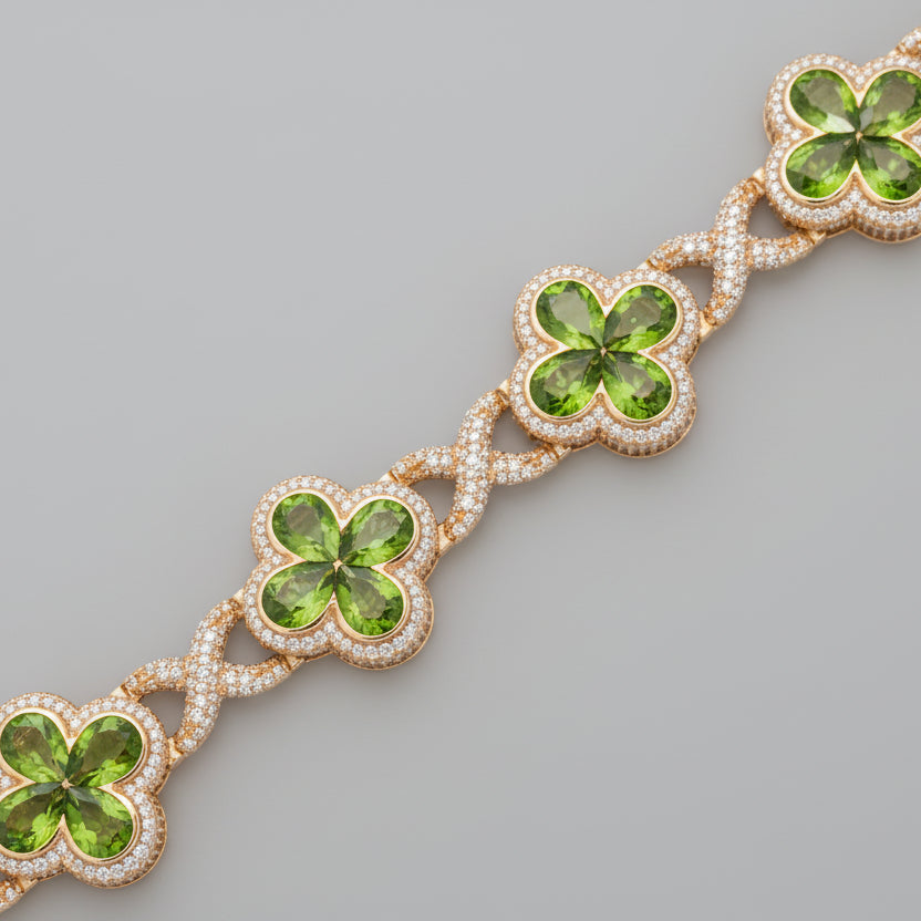 Diamond Bracelet with Pear-Shaped Peridot Gemstones