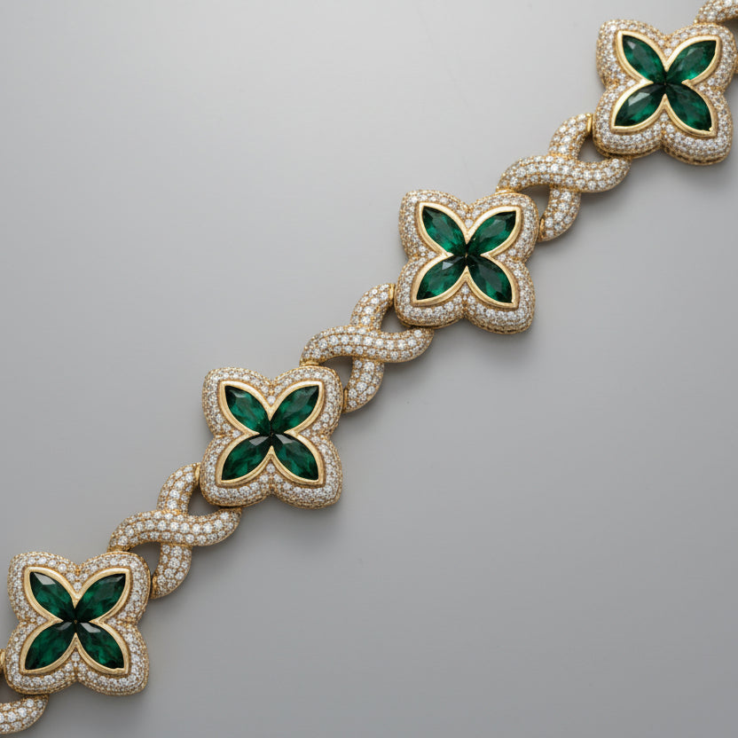 Diamond Bracelet with Marquise Emerald Flowers