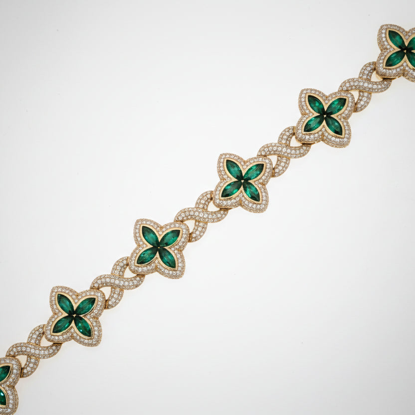 Diamond Bracelet with Marquise Emerald Flowers