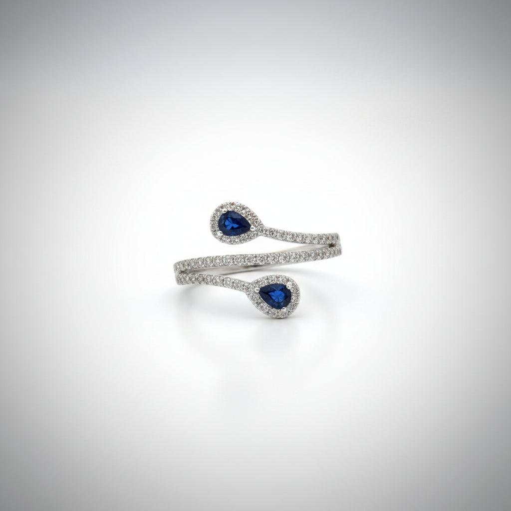 Pear-Shaped Sapphire Bypass Ring in White Gold
