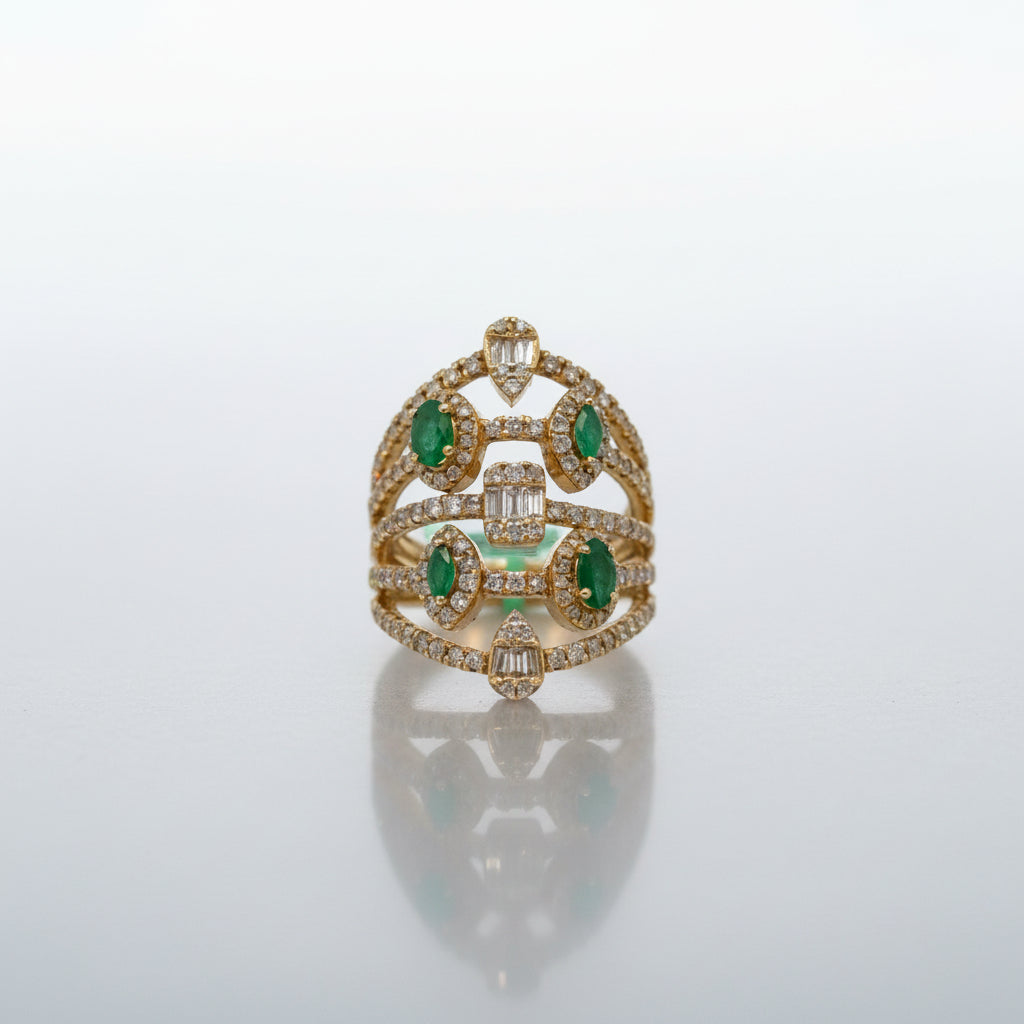 Yellow Gold Openwork Emerald Cocktail Ring