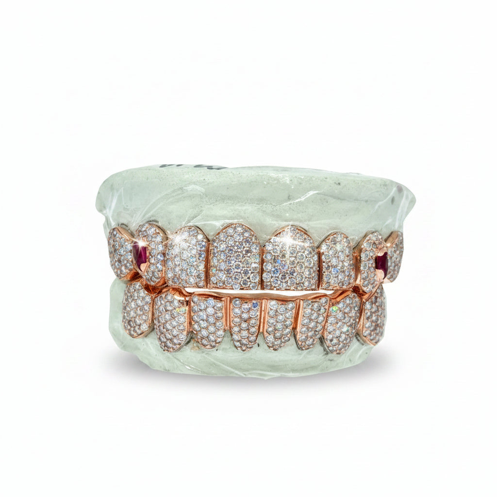 Natural Diamond Grillz with Rubies on the Fangs