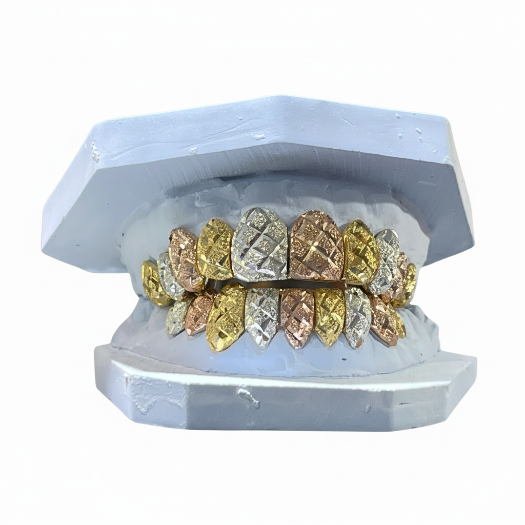 Customize Your Tri-Color Diamond Dust Diamond Cut Grill