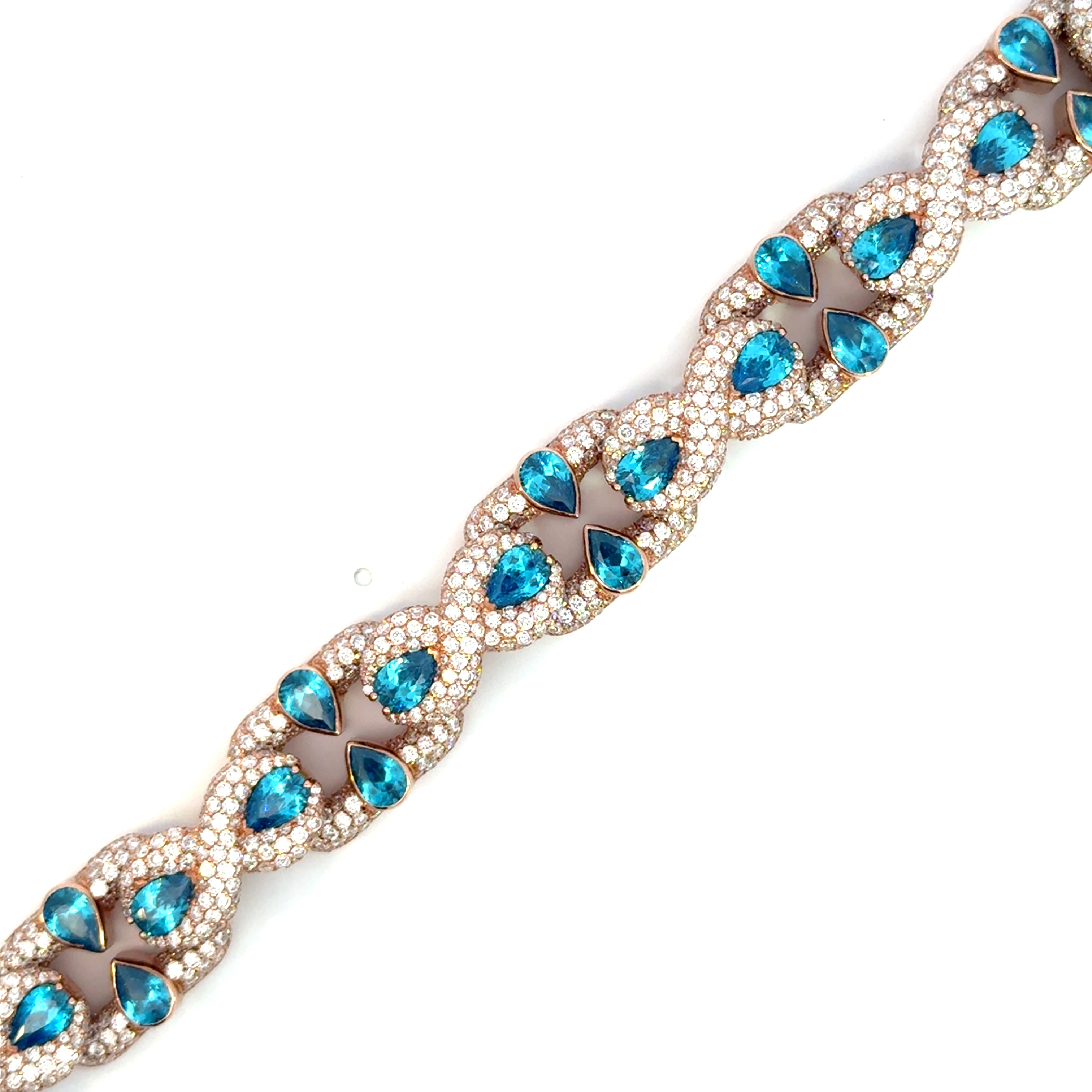 Gold Chain Bracelet with Diamonds and Blue Topaz