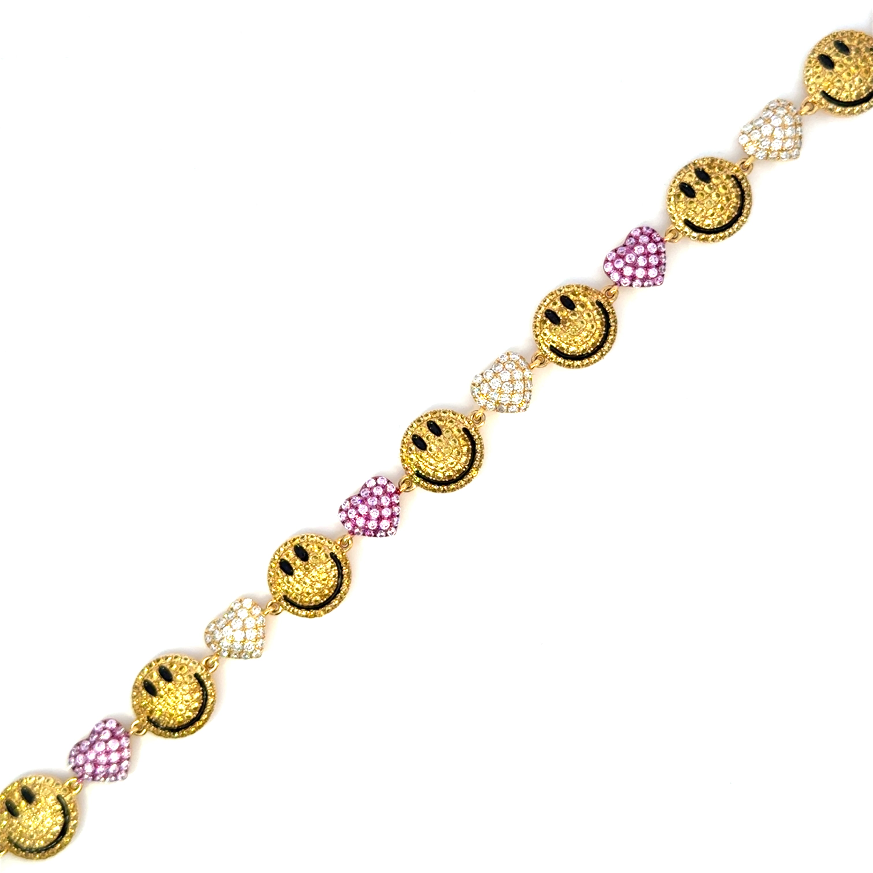 Smiley Face with Hearts Diamond Bracelet