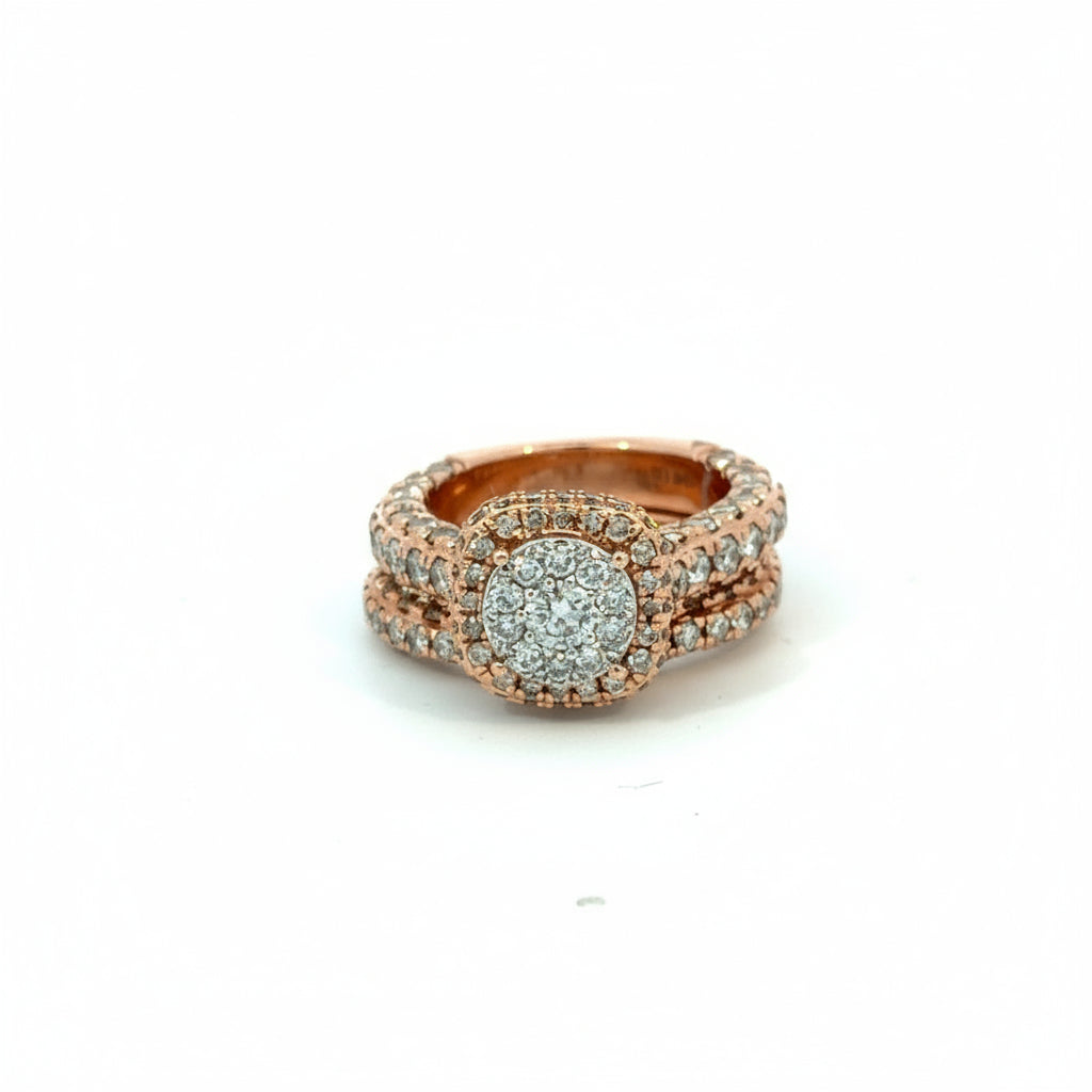 Rose Gold Diamond Halo Wedding Ring Set