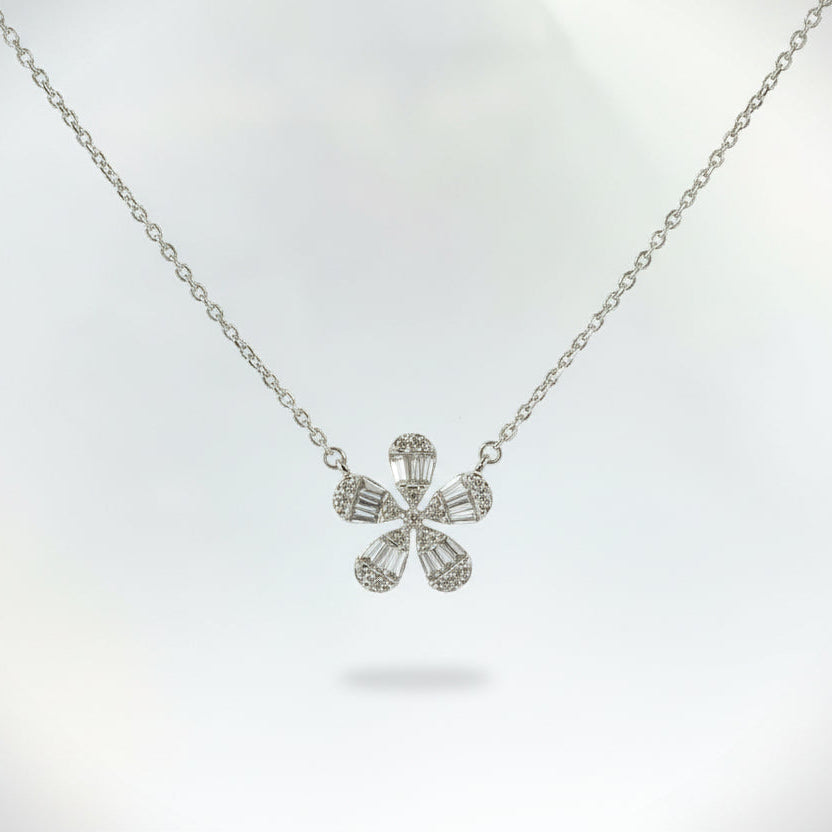 Diamond Flower Pendant Necklace in White Gold