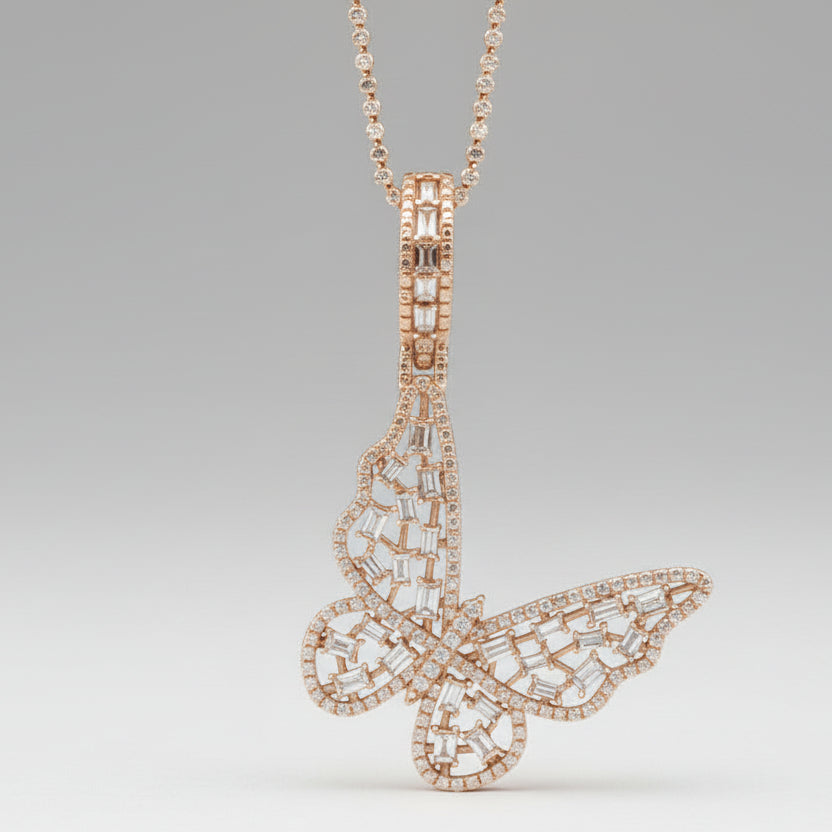 Baguette Diamond Butterfly Pendant
