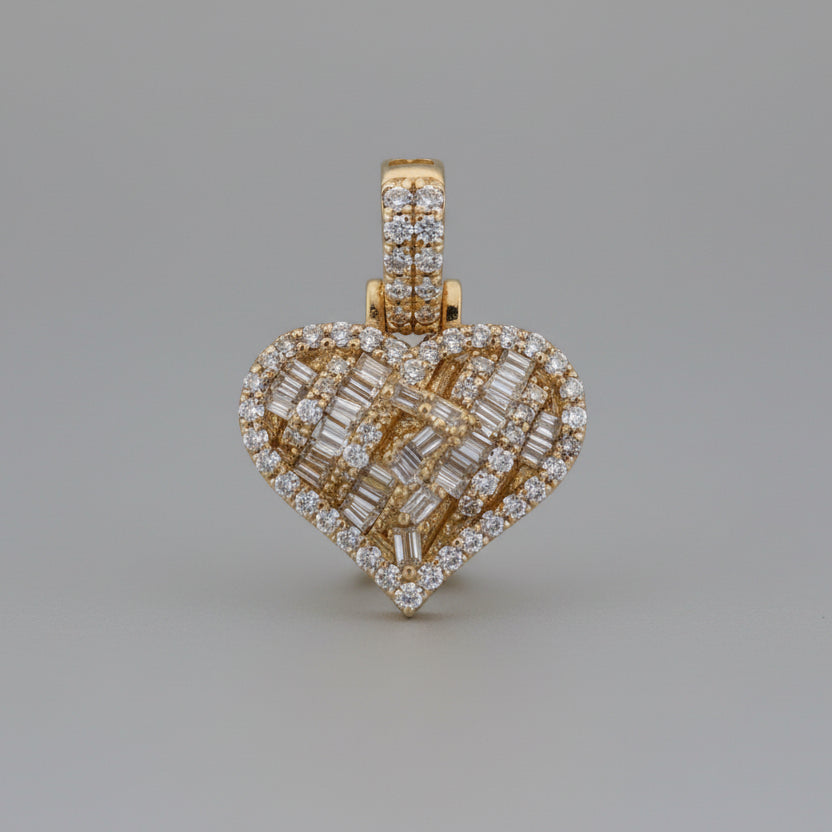 Yellow Gold Heart Pendant with Diamond Pavé