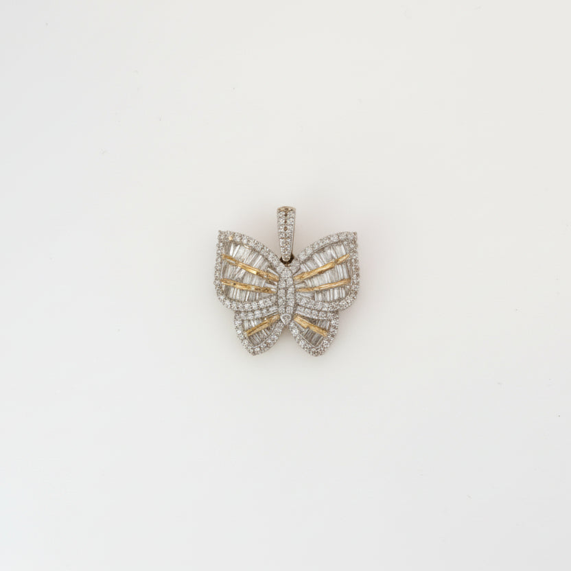 Yellow Gold Butterfly Pendant with Baguette Cut Diamonds
