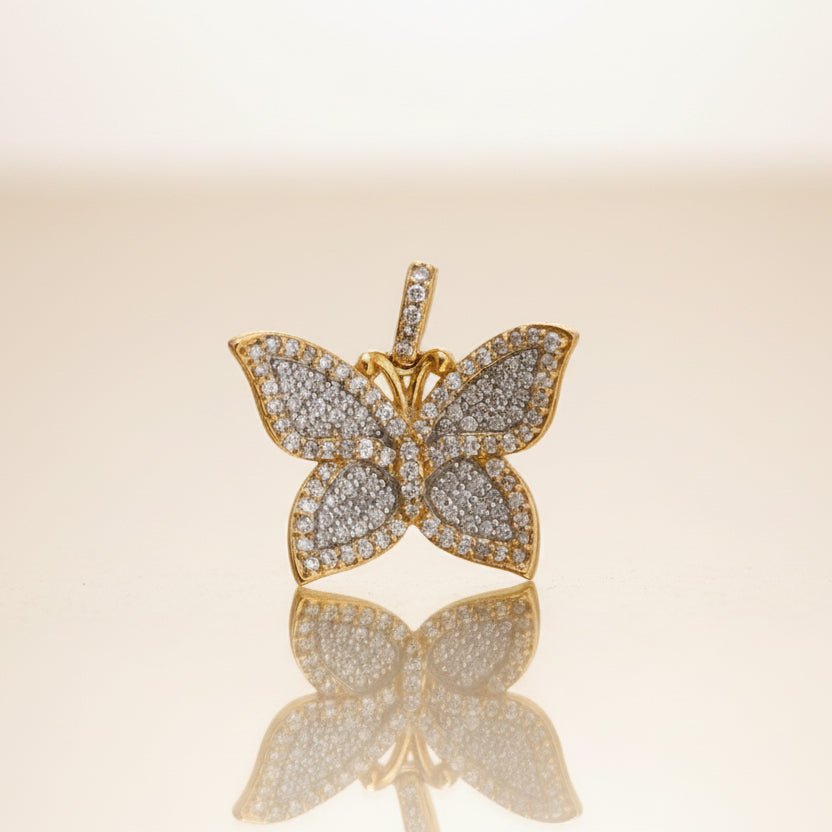 Yellow Gold Butterfly Pendant with Round Diamonds