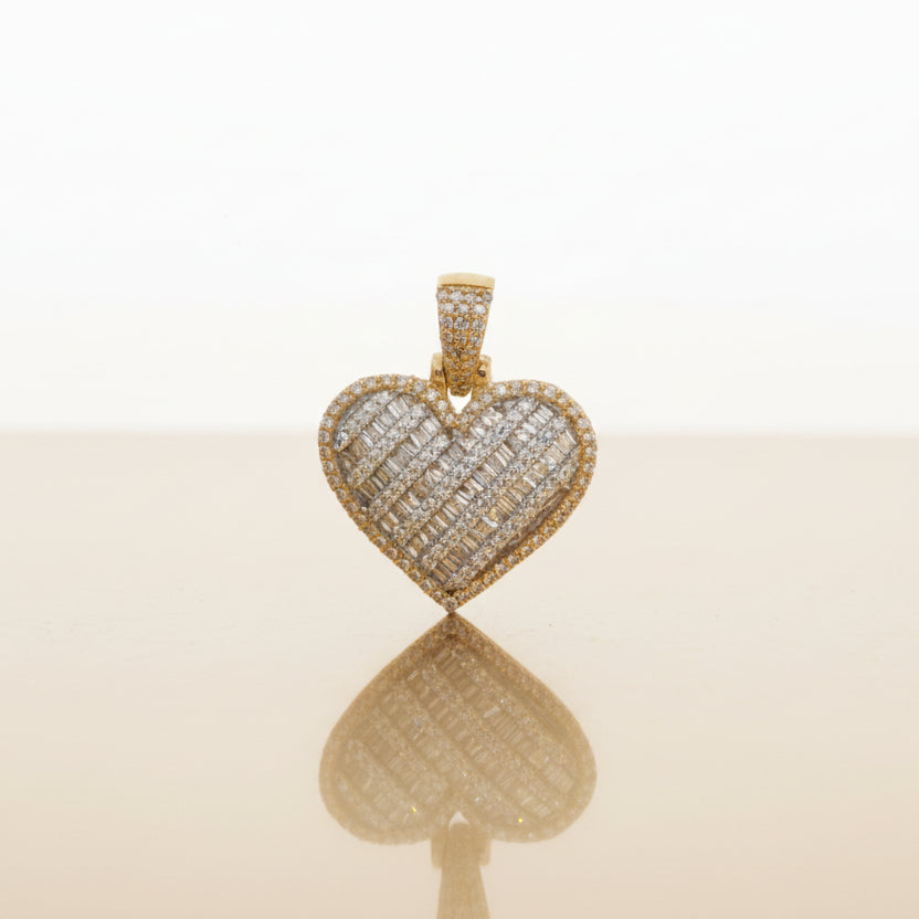 Yellow Gold Heart Pendant with Baguette Cut Diamond