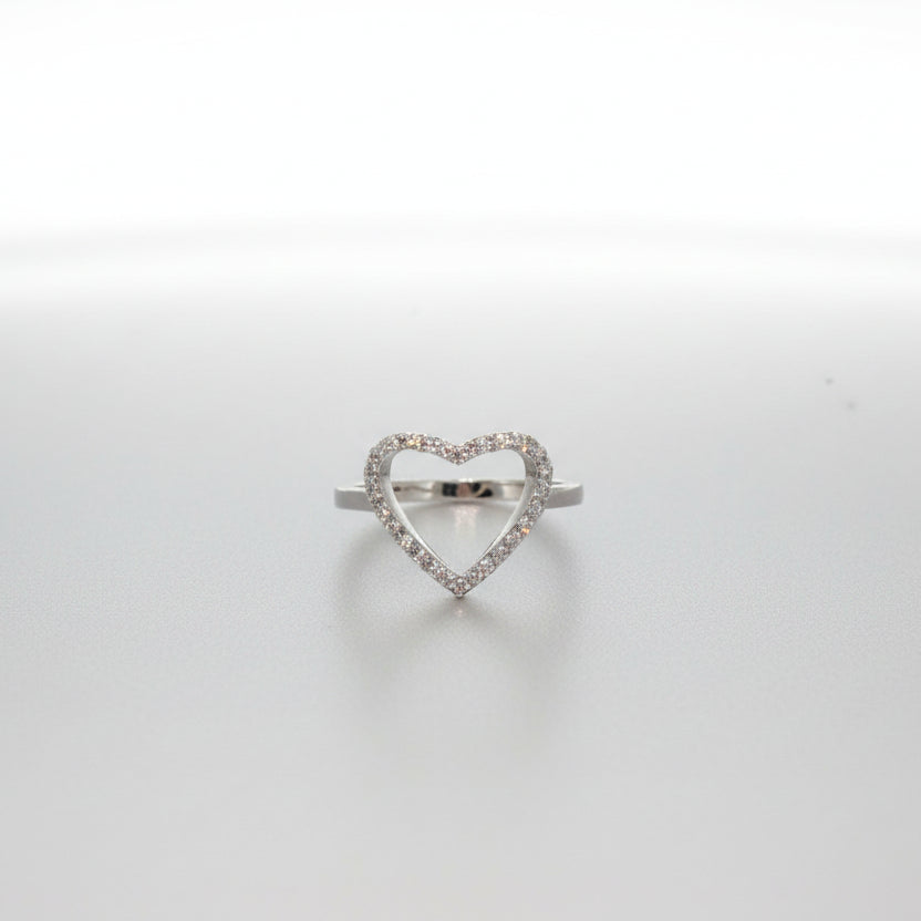 White Gold Band Ring with Diamond Heart