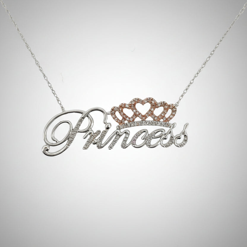 Princess Diamond Charm Necklace with Rose Gold Crown