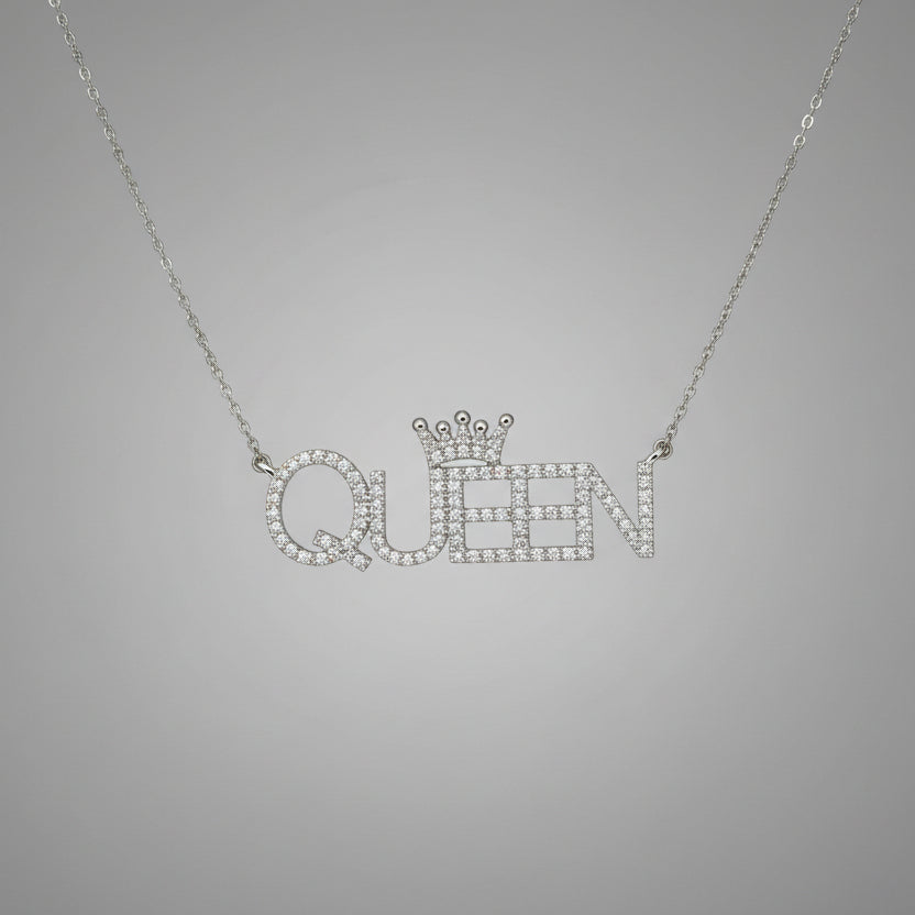 White Gold Diamond 'Queen' Charm Necklace