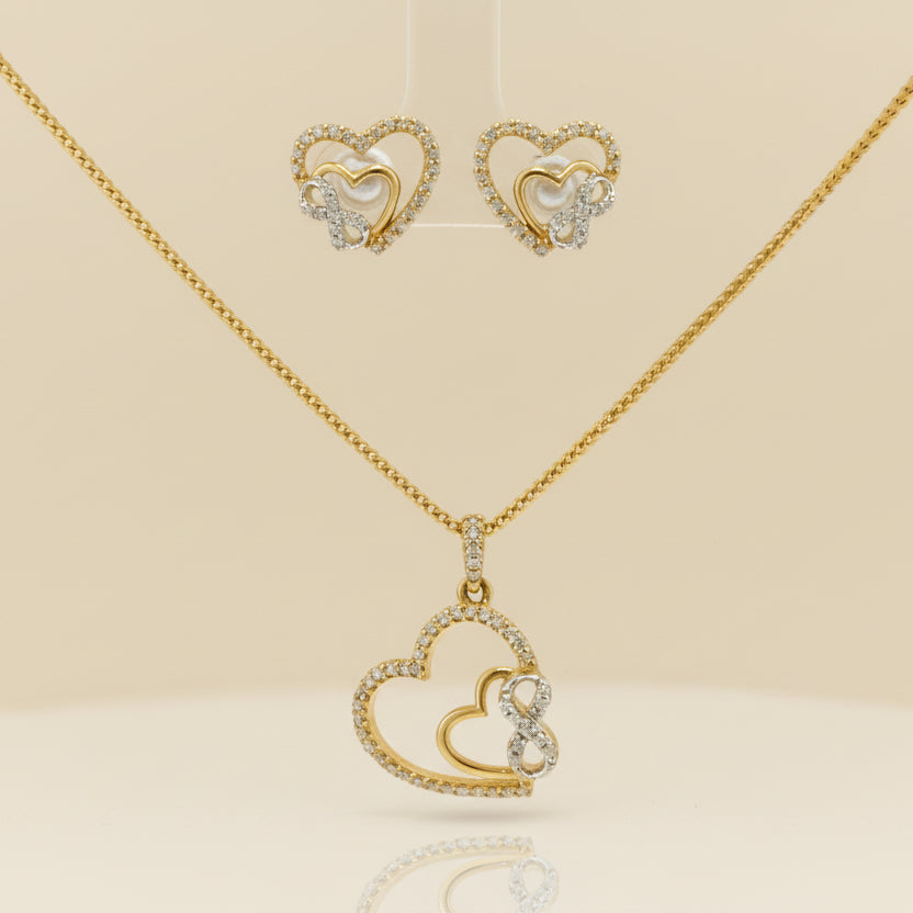 Diamond Heart Pendant with Matching Earrings