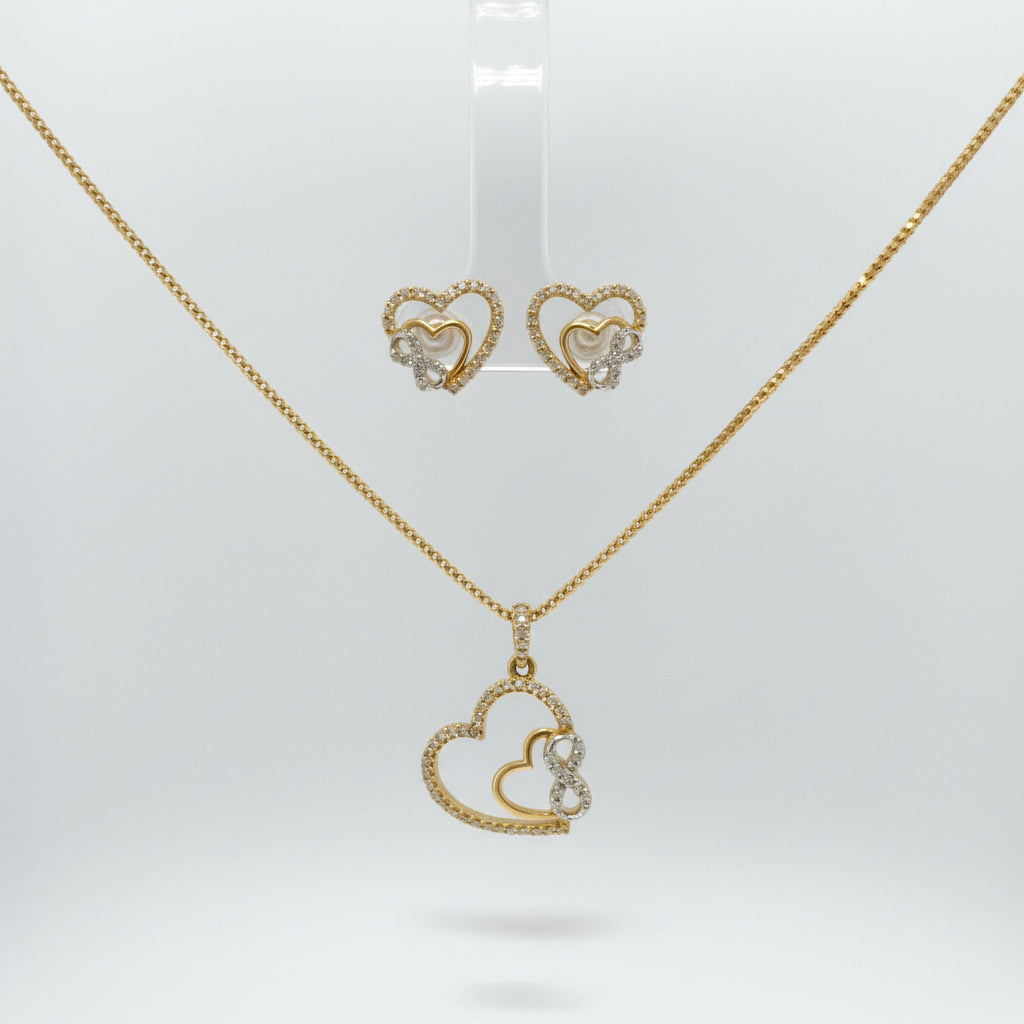Diamond Heart Pendant with Matching Earrings