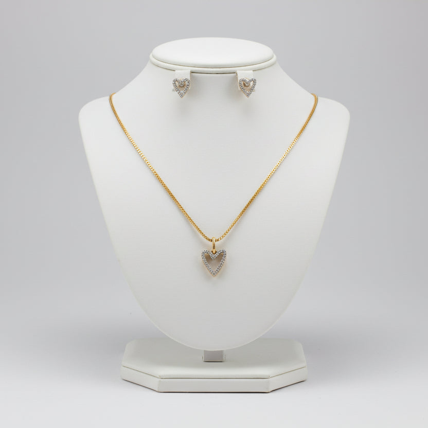 Yellow Gold Diamond Heart Pendant & Earrings