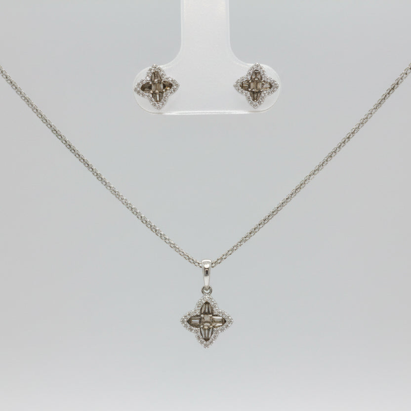 Diamond Clover Pendant and Earrings