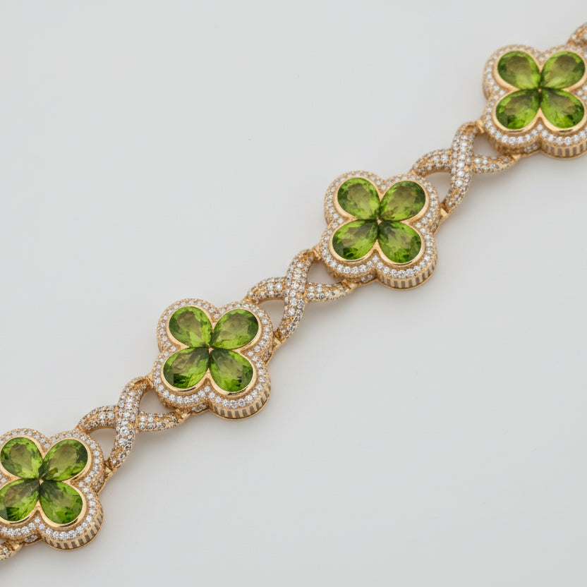 Diamond Bracelet with Pear-Shaped Peridot Gemstones