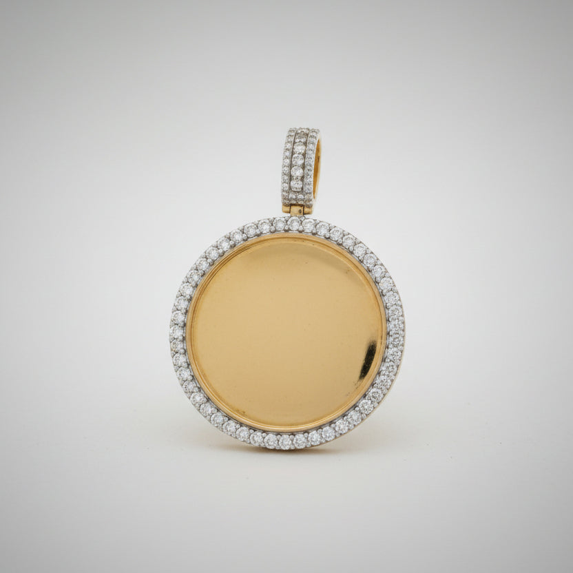 Diamond-Accented Yellow Gold Round Memory Pendant