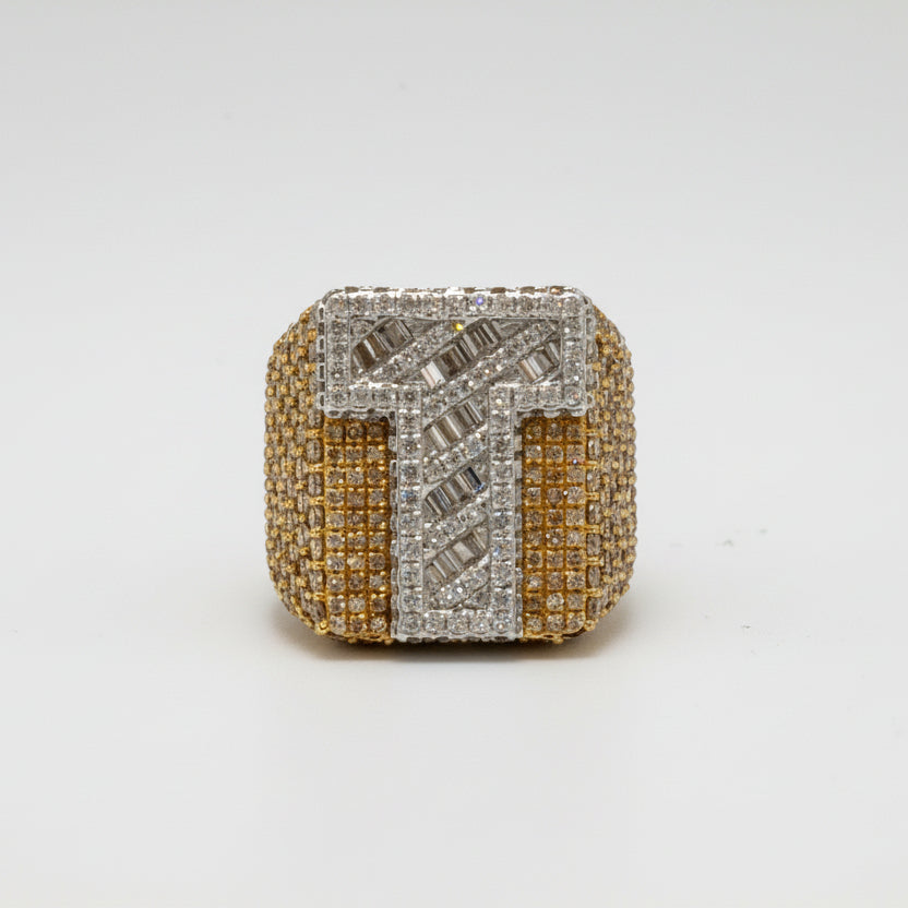 Two-Tone Diamond Initial 'T'  Ring