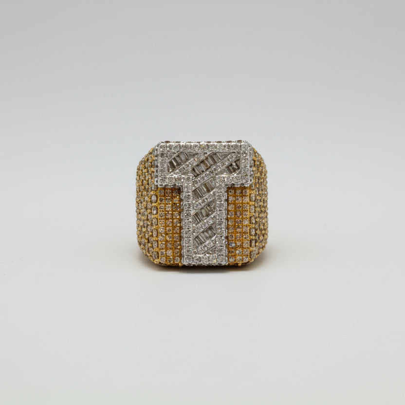 Two-Tone Diamond Initial 'T'  Ring