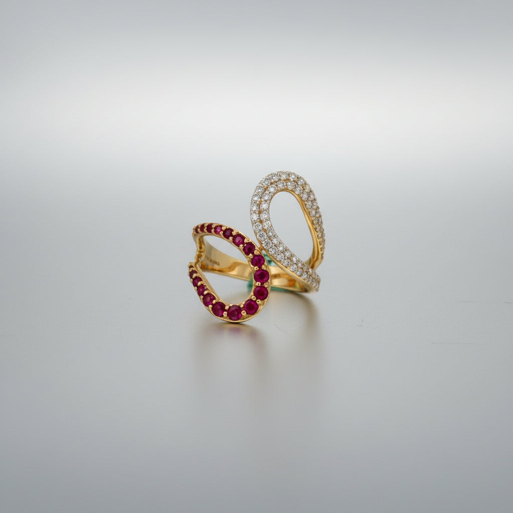 Yellow Gold Ruby Double Teardrop Cocktail Ring