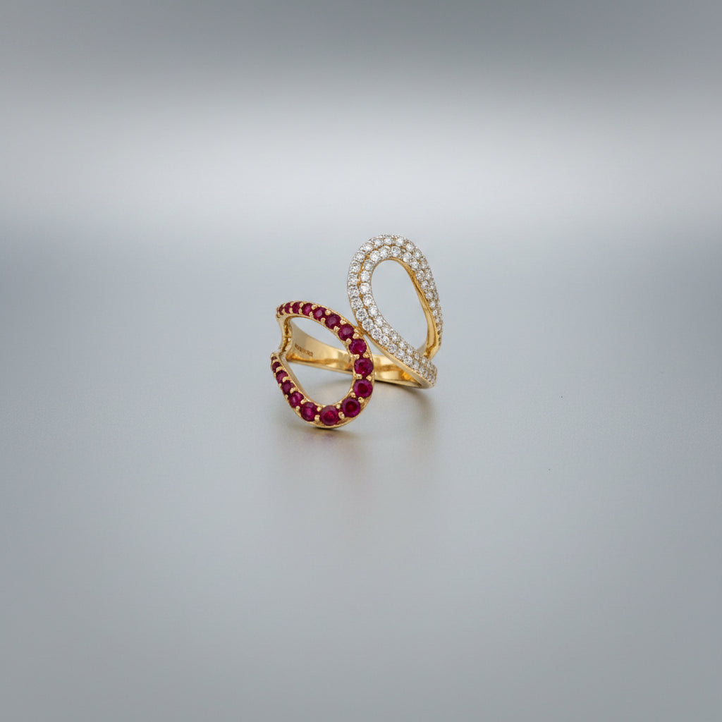 Yellow Gold Ruby Double Teardrop Cocktail Ring