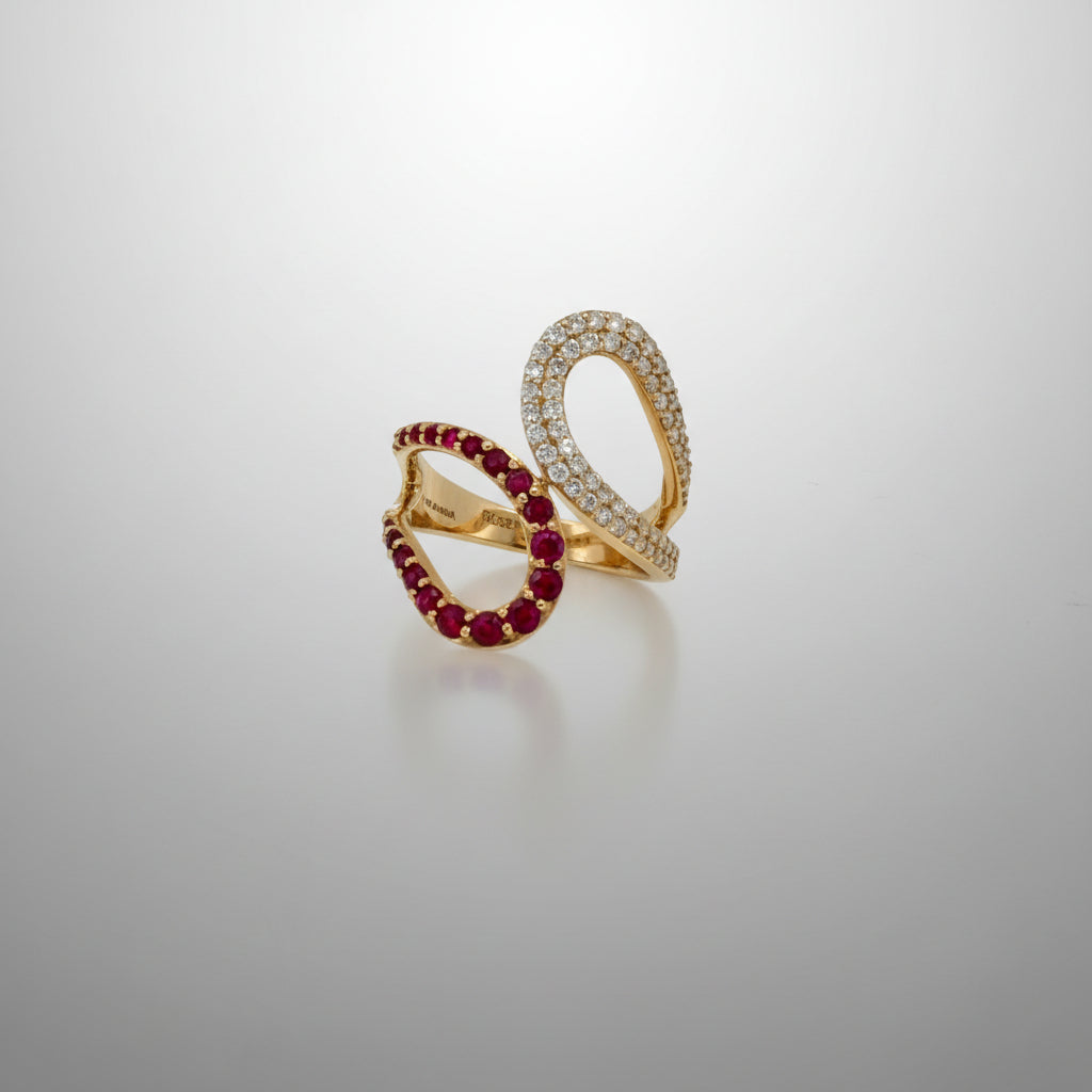 Yellow Gold Ruby Double Teardrop Cocktail Ring