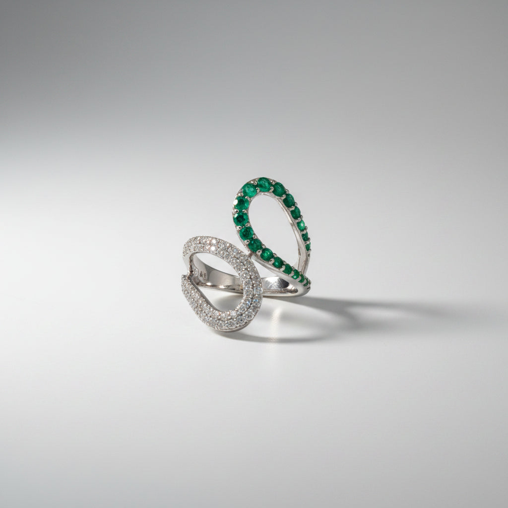 White Gold Emerald Loop Ring