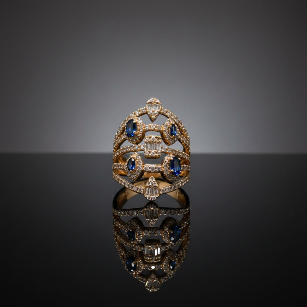Yellow Gold Openwork Sapphire and Diamond Cocktail Ring