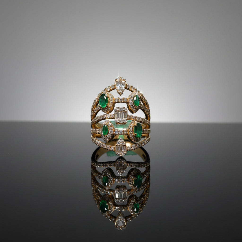 Yellow Gold Openwork Emerald Cocktail Ring
