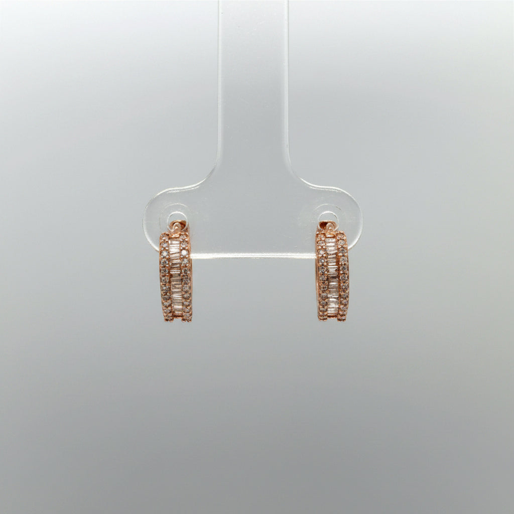 Rose Gold Diamond Baguette and Round Hoop Earrings