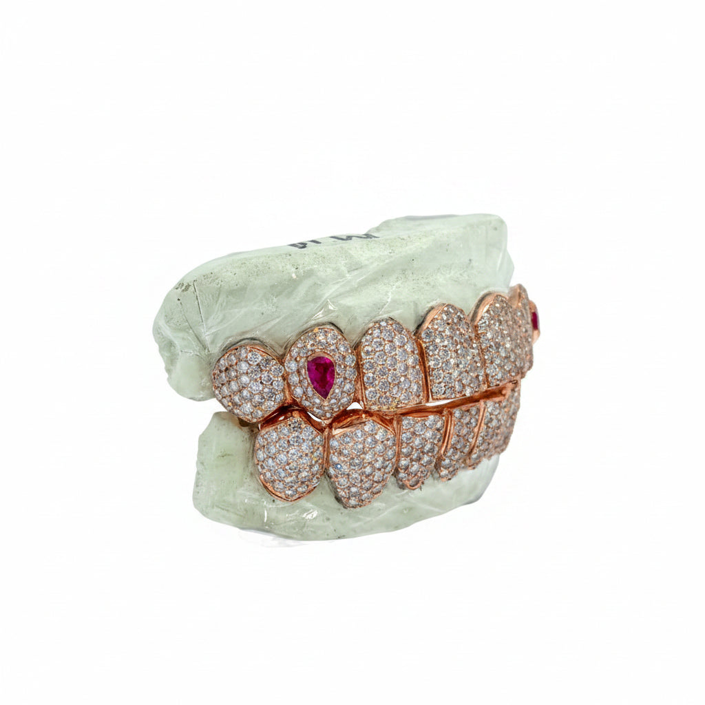 Natural Diamond Grillz with Rubies on the Fangs