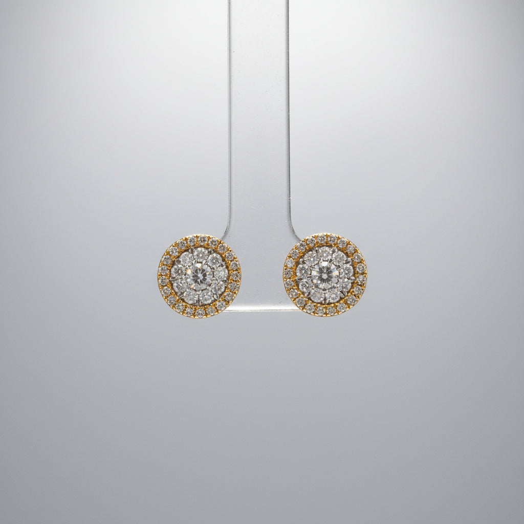 Diamond Cluster Halo Stud Earrings in Yellow Gold