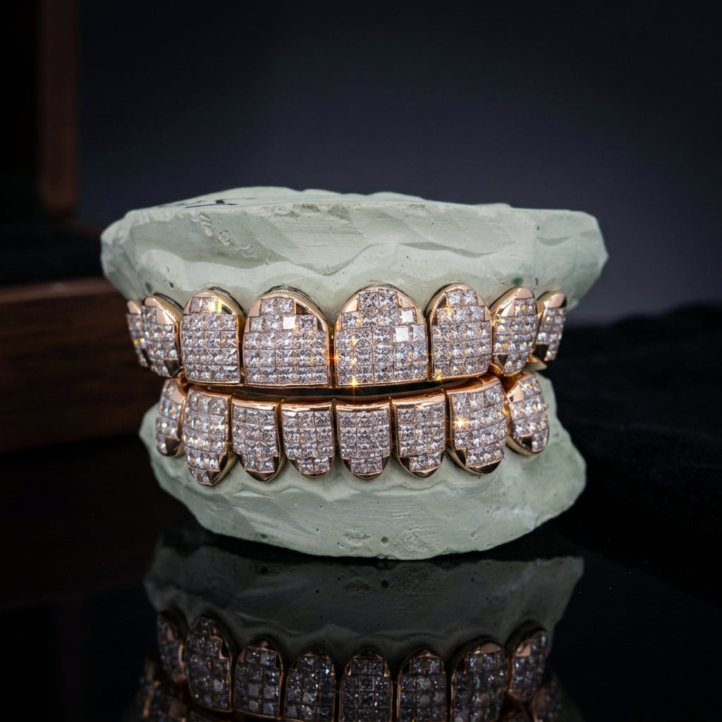 7 Pointer Natural Diamonds Invisible Set Princess Cut Diamond Grill