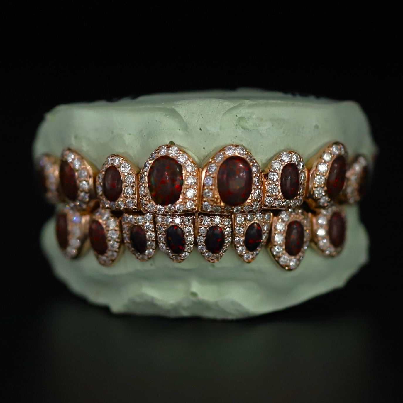 Opal With Natural Diamond Set Grillz