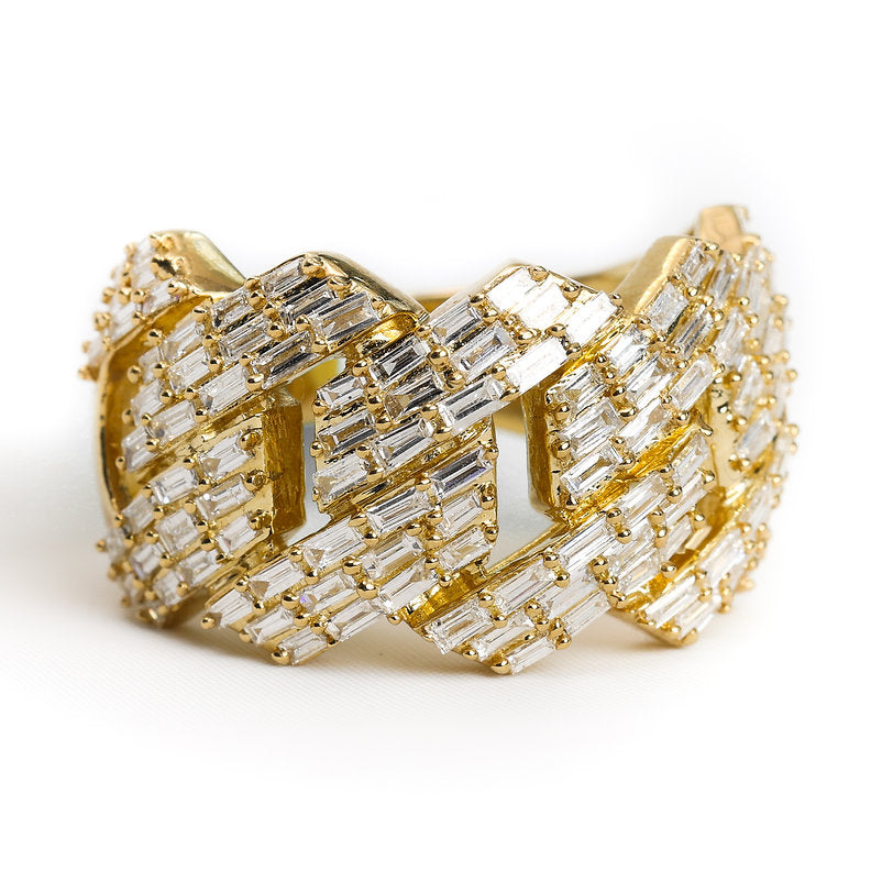 10K Baguette Diamond Cuban Ring
